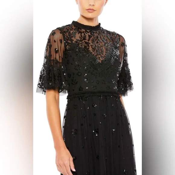 Mac Duggal Illusion Mock Neck Short Sleeve Sequined Dress - Picture 4 of 9